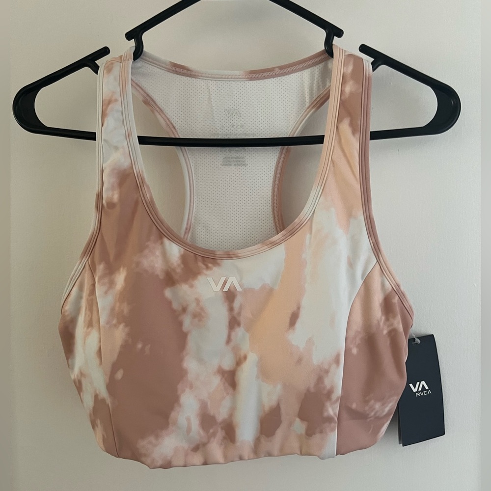 Brand New RVCA Pink/White Sports Bra. size Lrg
